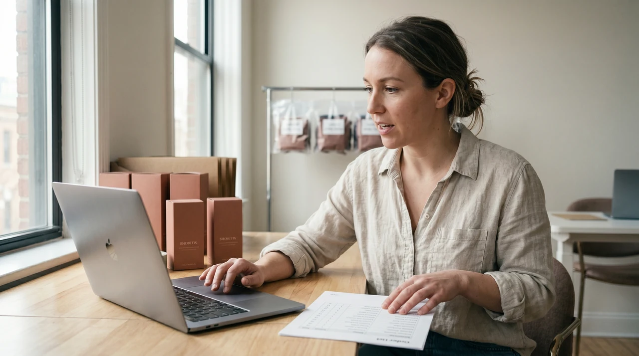 Warehouse manager facing a tablet showing "Stock Mismatch"