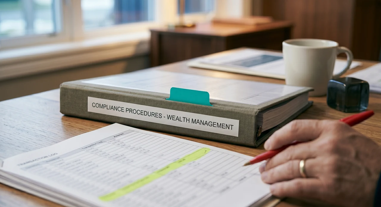 Dimly lit office at night — a single phone screen glowing with an urgent compliance alert