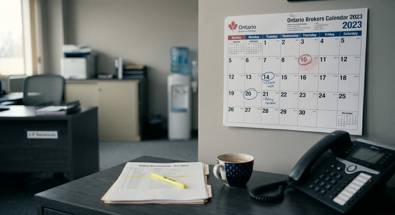 Desk calendar with circled renewal dates beside a glowing phone notification