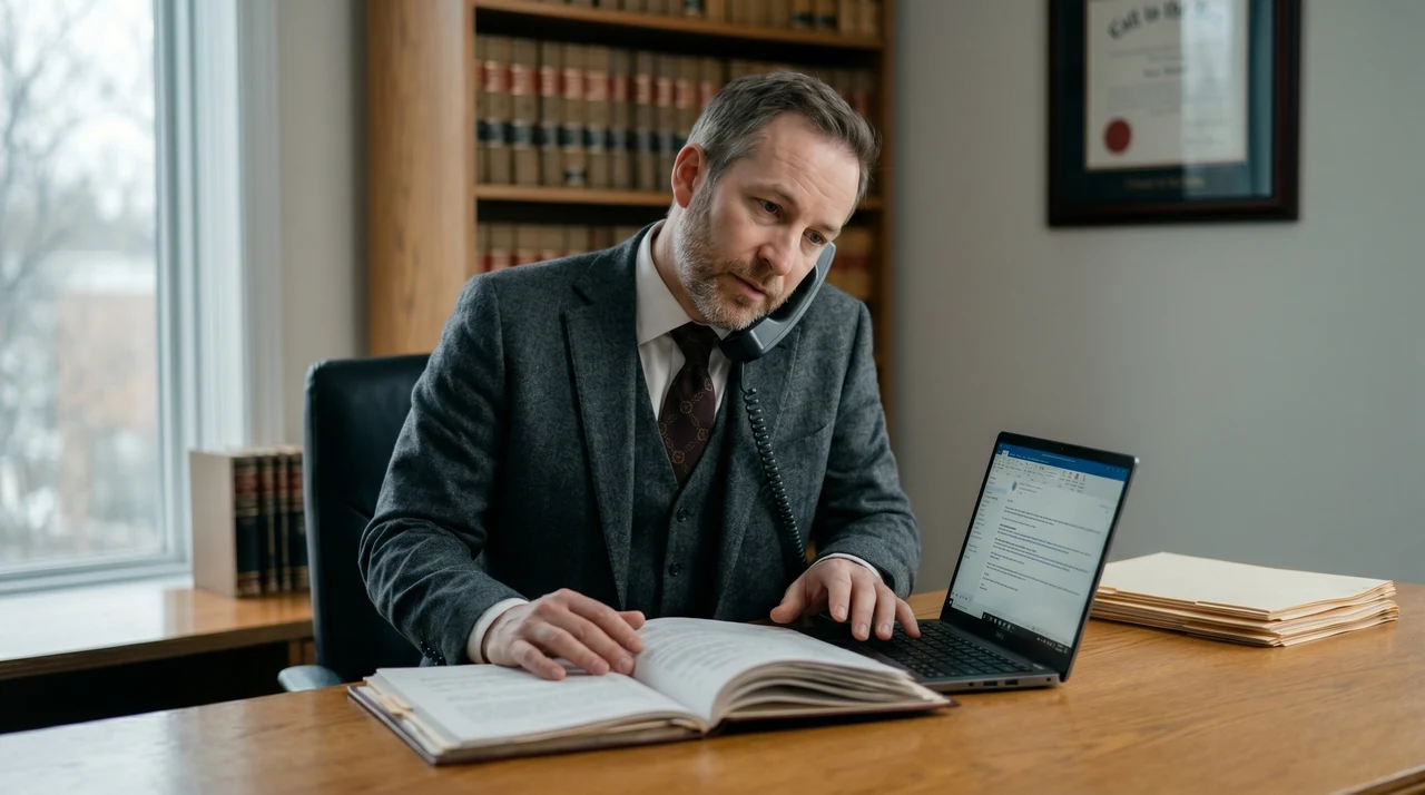 Lawyer buried in paper files and ringing phones — communication overload